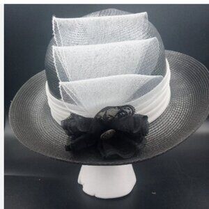 Vintage Codette black w/ fancy bow straw hat dress hat sun hat